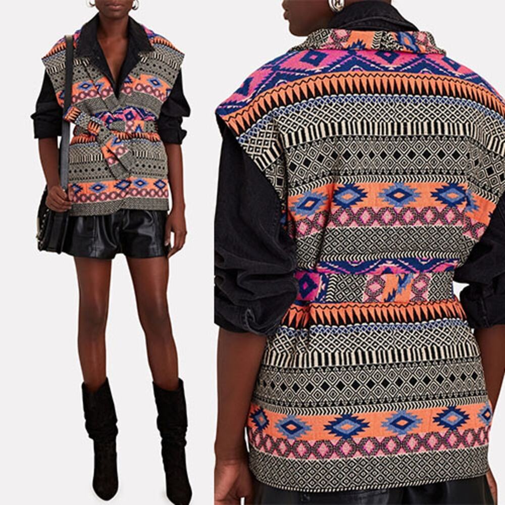 NWT Xirena Brett Quilted Lining Belted Black Multicolor Vest Size: Small